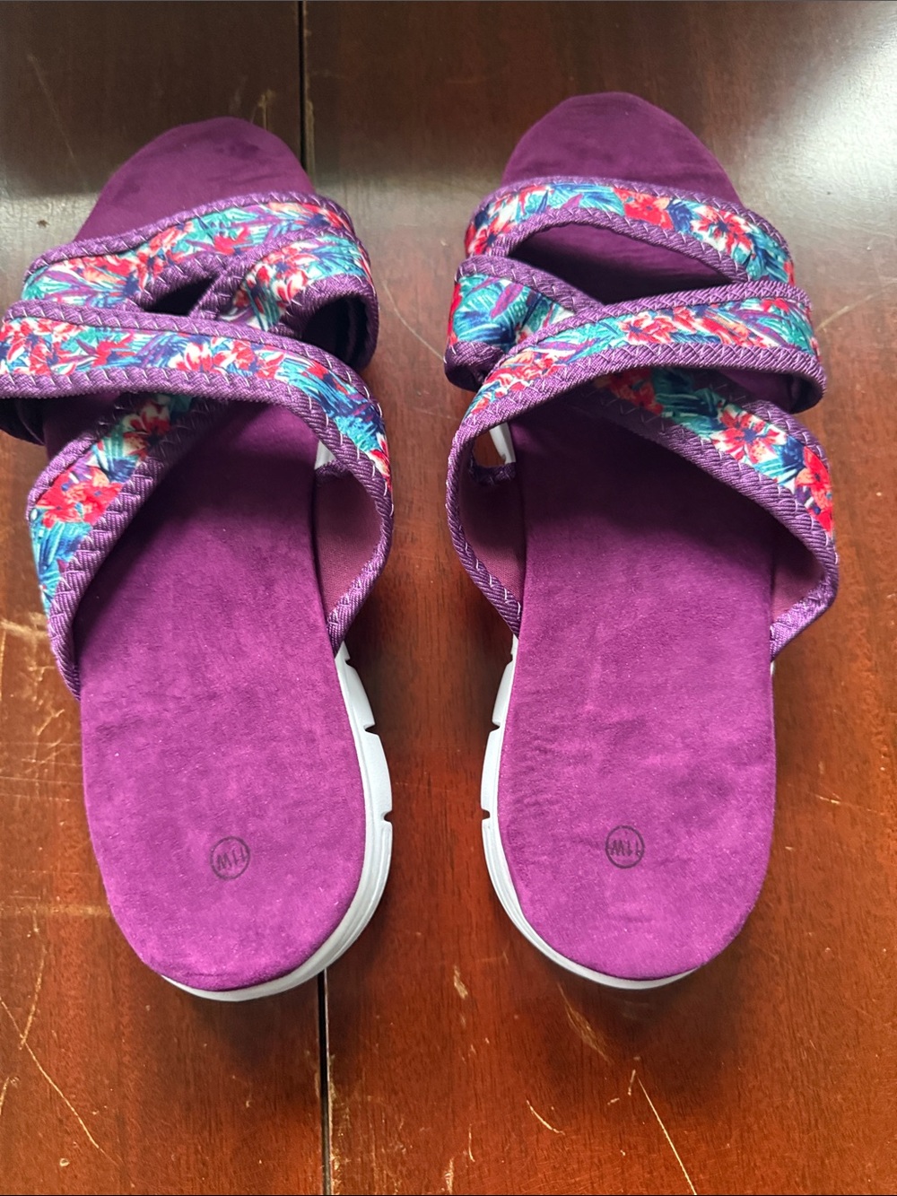 Women’s Purple Floral-Strap Slide Sandals
